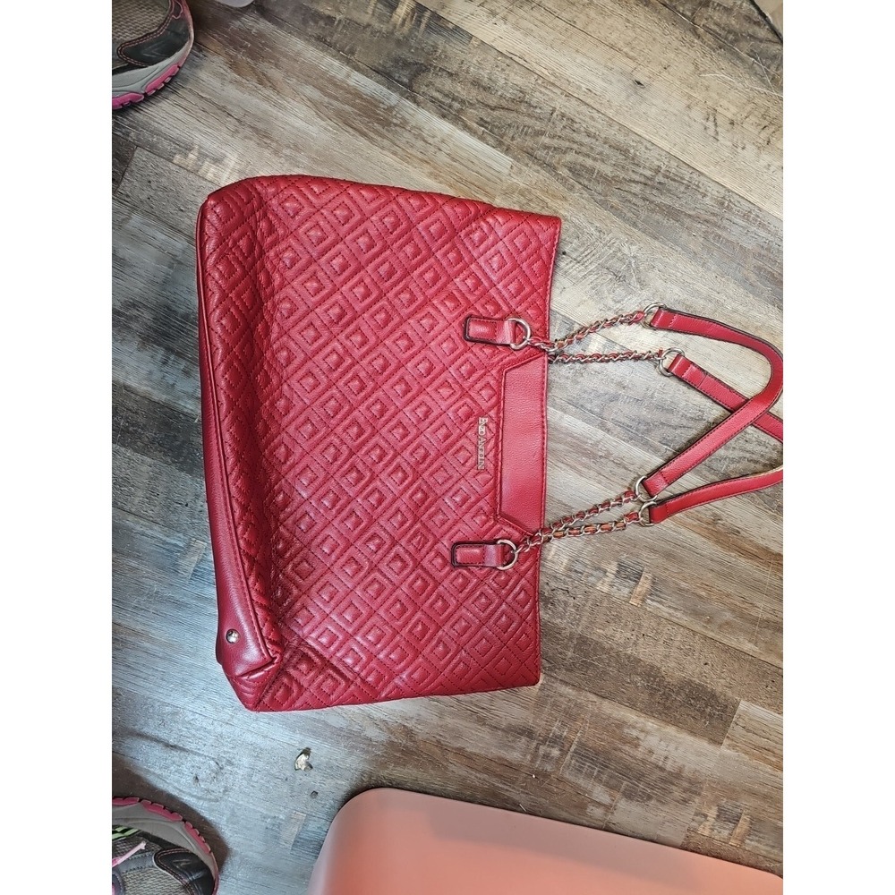 Enzo Angiolini Double Handle Handbag Red Embossed Leatherβ Chain Excellent
